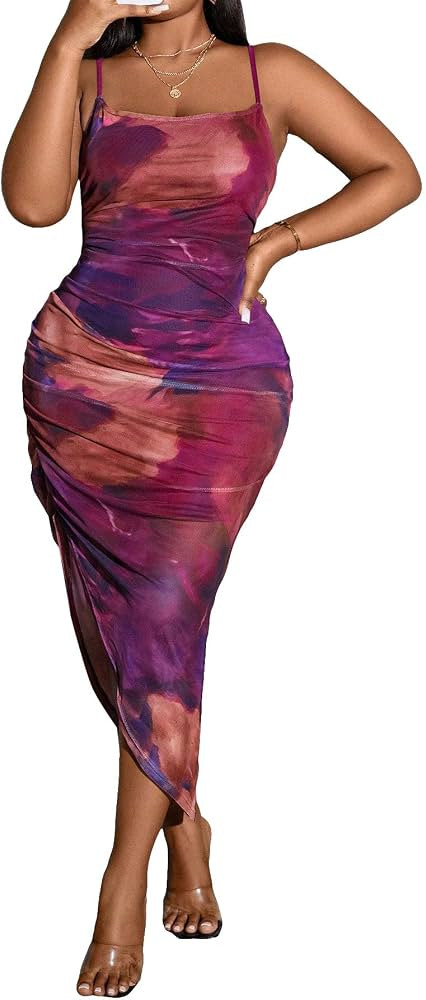 Floerns Women's Tie Dye Sleeveless Asymmetrical Slit Hem Party Cami Midi Dress | Amazon (US)