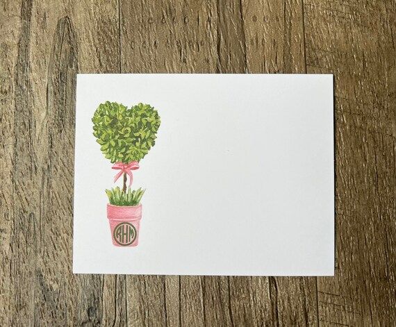 Monogram Heart Topiary Flat A2 Set of 10 Notecards Women's Stationery Set | Etsy (US)