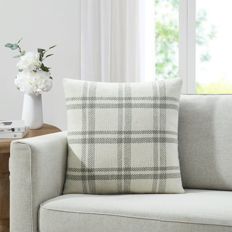 My Texas House 20" x 20" Emerson Reversible Green Plaid Cotton Decorative Pillow | Walmart (US)