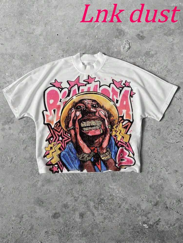 Y2K Interesting Portrait Patterns In Painting Style,180g 100% Pure Cotton Round Neck Comfortable Casual Men's T-Shirt | SHEIN