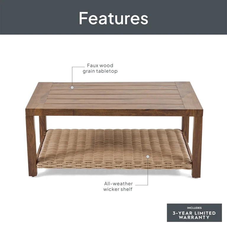 Better Homes & Gardens Bellamy Outdoor 1pc Patio Coffee Table, Tan Wicker | Walmart (US)