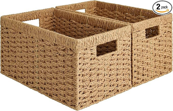 StorageWorks Round Paper Rope Storage Baskets, Rectangular Wicker Baskets with Built-in Handles, ... | Amazon (US)