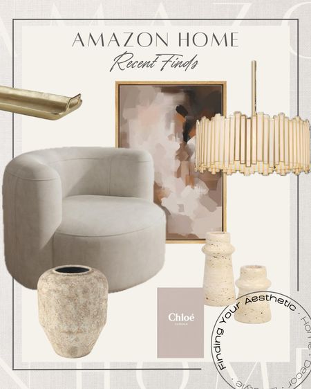 Neutral and aesthetic Amazon home finds I am loving 🤎🤩

Modern accent chair // swivel arm chair // designer look for less home // abstract canvas wall art // round chandelier modern // gold decorative tray // travertine candle pillars // organic modern vase // rustic table vase // Chloe coffee table book

#LTKHome #LTKSaleAlert