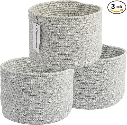 Woven Cotton Storage Baskets - 3-Pack Round Bins (10x10x7'') for Shelves, Closets & Bookcases | D... | Amazon (US)