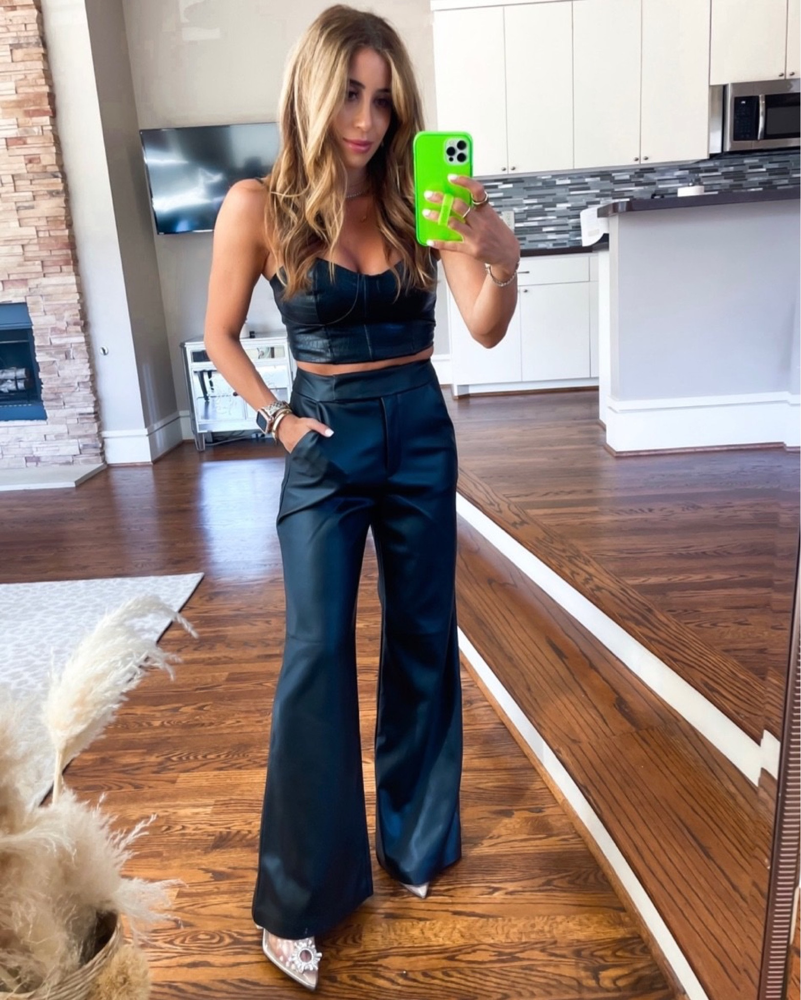 Faux leather flare pants 00s faux leather corset top Xs clear amazon heels 

#LTKunder100 #LTKsalealert #LTKunder50