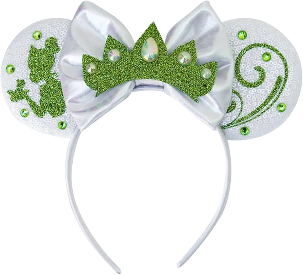 Bow Ear Headbands for Girl Women Glittrt Princess Tiana Crown Mouse Ear Headbands for Party | Amazon (US)