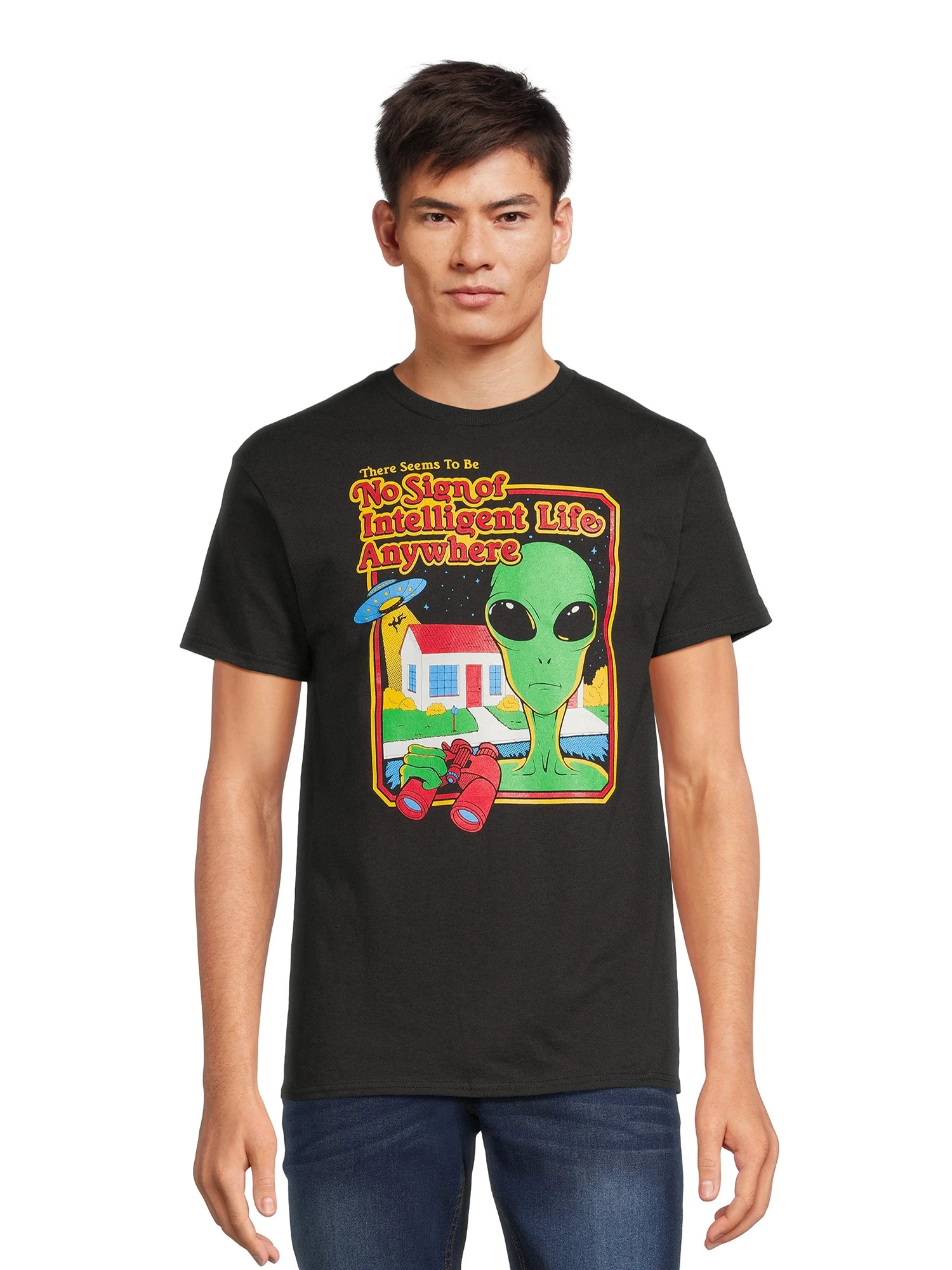 Humor Men's and Big Men's No Intelligent Life Alien Graphic Tee with Short Sleeves, Sizes S-3XL | Walmart (US)