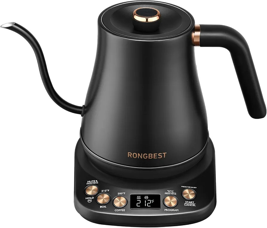 Electric Gooseneck Kettle, 1200W, 6 Temperature Settings, Stainless Steel Inner Lid & Bottom, 1L ... | Amazon (US)