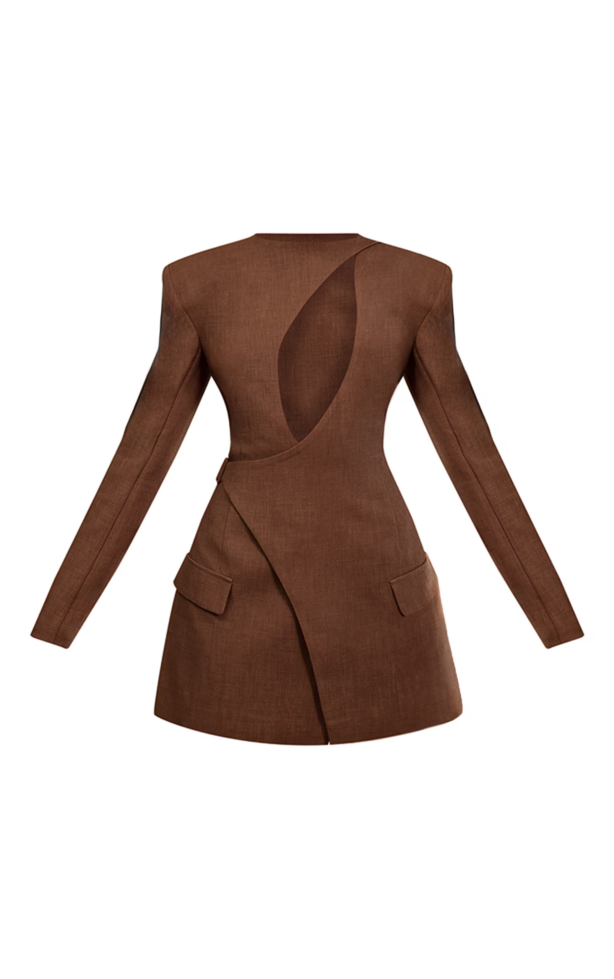 PLT Label Mocha Tailored Asymmetrical Cut Out Blazer Dress | PrettyLittleThing US