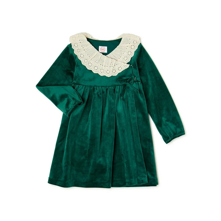 Wonder Nation Baby and Toddler Girl Holiday Velvet Wrap Dress, Sizes 0/3M-5T | Walmart (US)