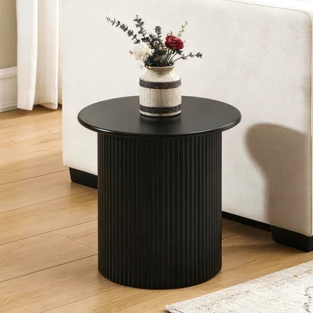 LuxenHome 15" Small Wood Accent Table, Black Finish Fluted Fir and MDF Wood Round Side Tables, Mid Century Modern Coffee Table for Living Room Couch, Bedroom, Nightstand End Tables for Small Paces | Walmart (US)