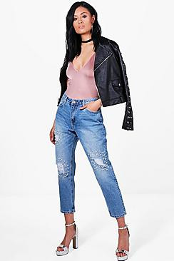 Elise Pearl Embellished Boyfriend Jeans | Boohoo.com (US & CA)
