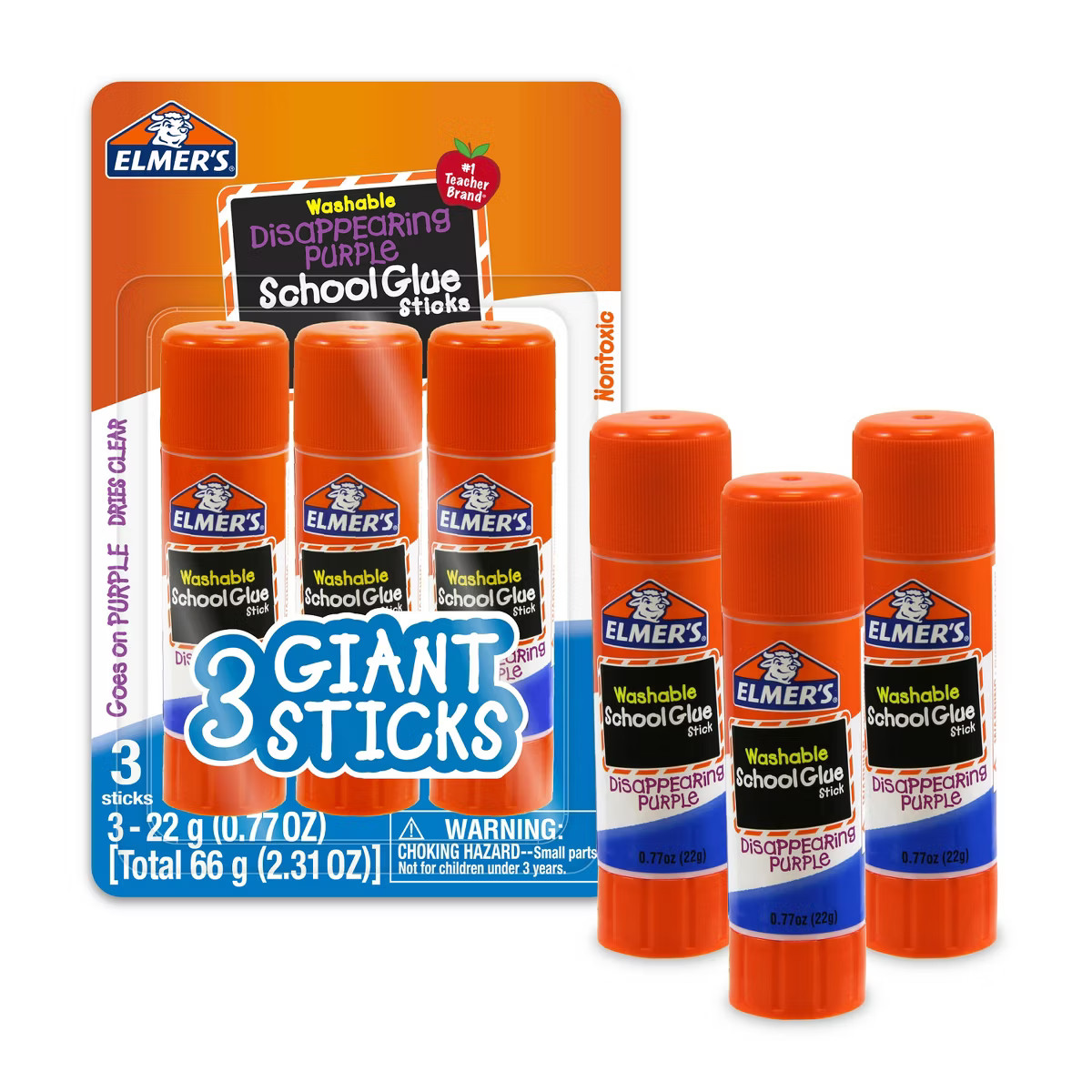 Elmer's 3pk Washable School Glue Sticks - Disappearing Purple: Large, Jumbo, White, Art, Statione... | Target