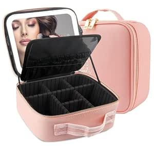 Travel Makeup Case with Large Lighted Mirror Partitionable Cosmetic Bag Professional Cosmetic Art... | Amazon (US)
