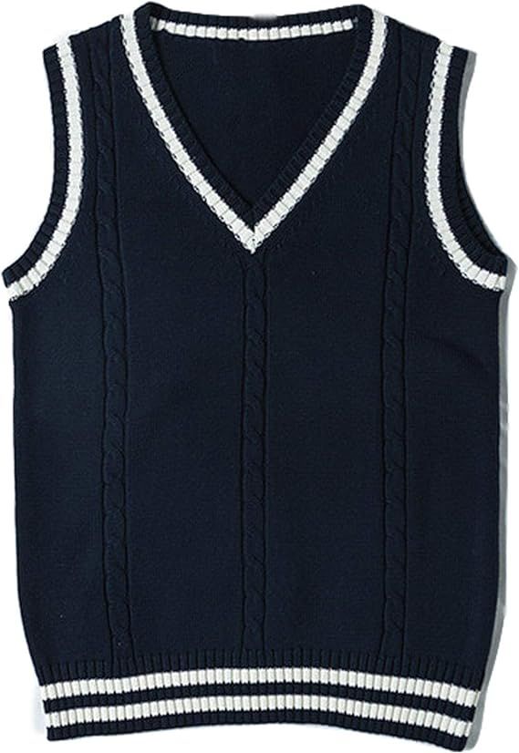 Gihuo Women's V Neck Sweater Vest Uniform Cable Knit Sleeveless Sweater | Amazon (US)
