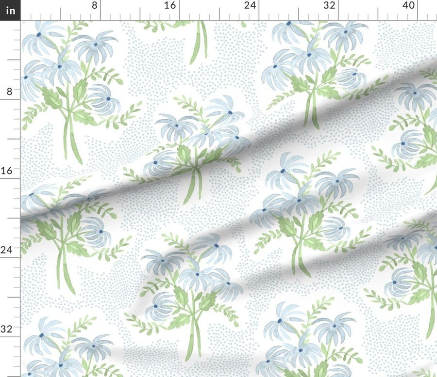 Pearl's Bouquet Soft Blue and Light Green | Spoonflower