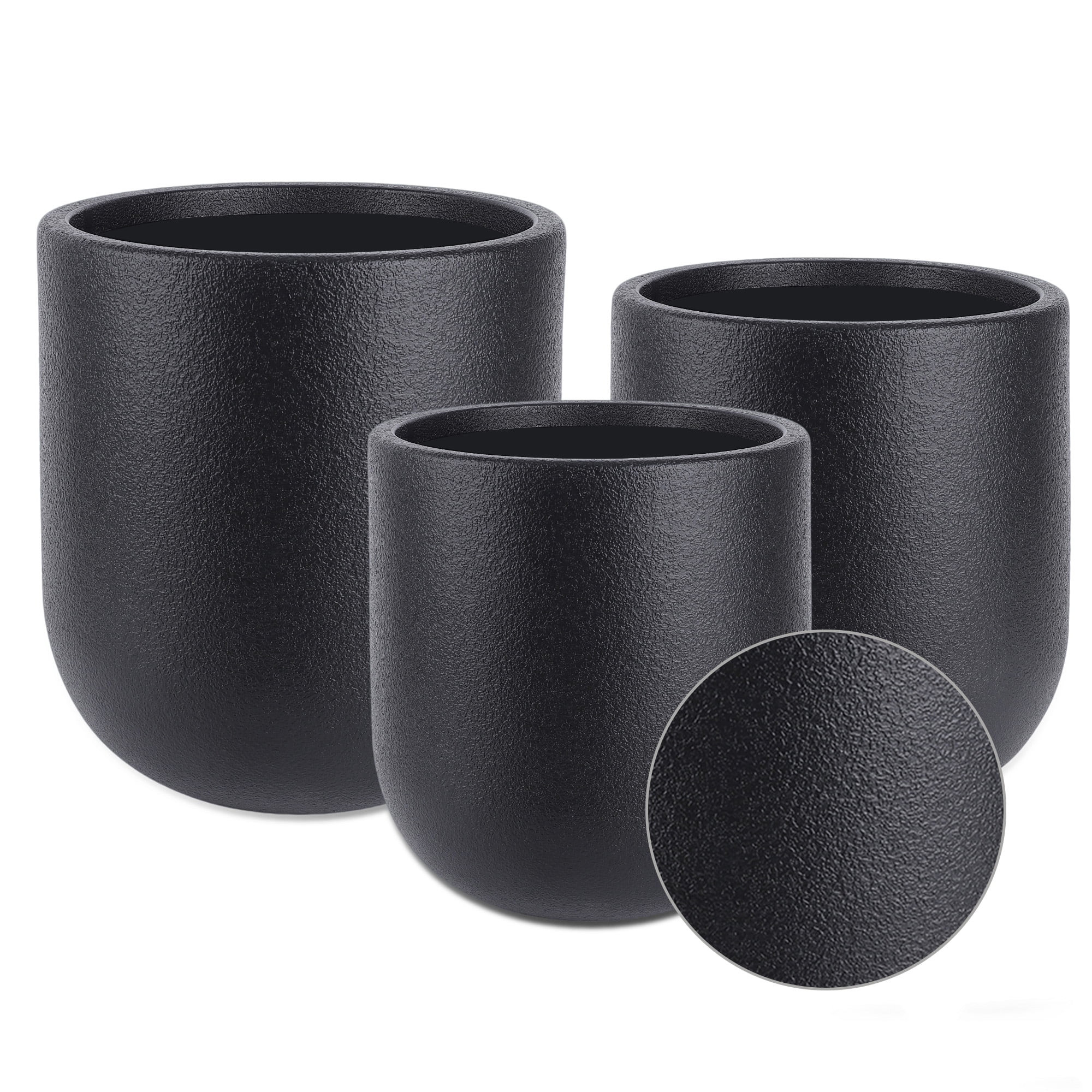 FOUKUS 9.8",11.4",13" Dia Round Concrete-like Plastic Planter Set of 3, Modern Style Large Cylindrical Plant Pot with Drainage Hole for Indoor Outdoor Patio, Beige | Walmart (US)