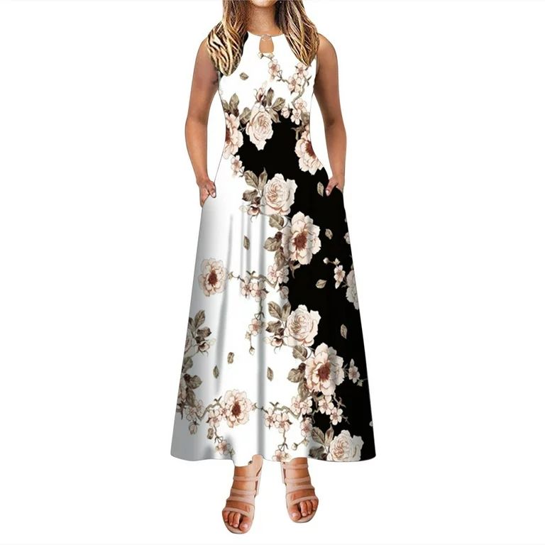 HSMQHJWE Spring Wedding Guest Dress High Neck Midi Dress Women A Line Dress Maxi Long Dress Sleev... | Walmart (US)