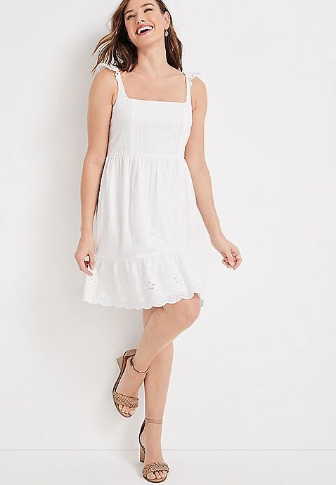Eyelet Trim Woven Babydoll Dress | Maurices