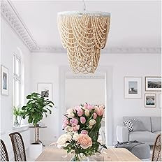 Arielle Beaded Chandelier Light Fixture: Boho Chandelier Light Fixture, Beaded Light Fixture, Woo... | Amazon (US)