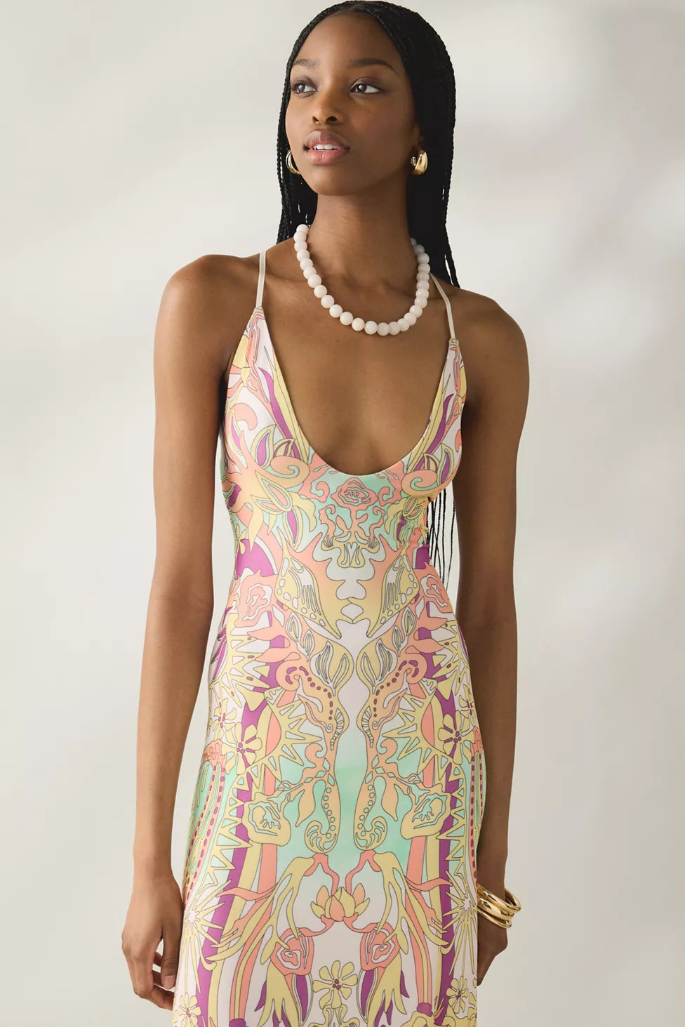 AFRM Romy Vintage Swirl Plunging Mesh Maxi Dress | Urban Outfitters (US and RoW)