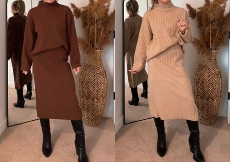 comfy 🤝🏽 classy #amazonfashion #winteroutfitinspo #twopieceknitset amazon winter fashion comfy and classy outfit inspo ribbed knit two piece skirt and sweater set affordable women’s clothing 

#LTKGiftGuide #LTKstyletip #LTKSeasonal