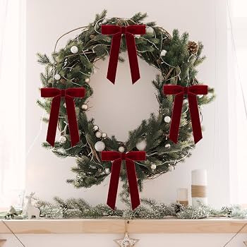 FLAIR GIFTS 24 Pcs Burgundy Wine Red Velvet Christmas Bows Ornaments - 5 x 7 Inch Luxury Vintage ... | Amazon (US)