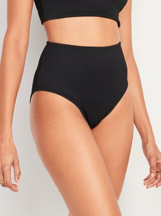 High-Waisted Ribbed Bikini Swim Bottoms for Women | Old Navy (US)