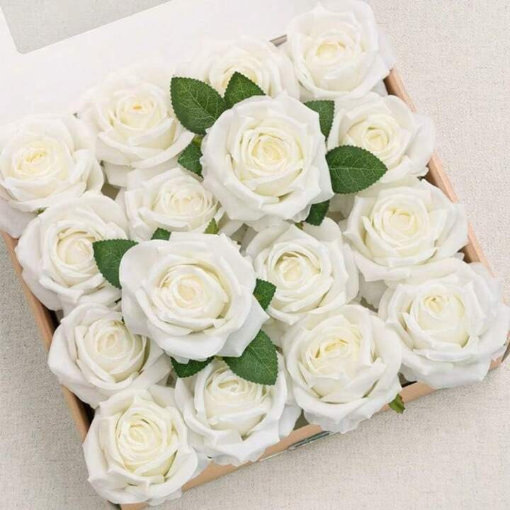 25pcs Artificial Roses With Stems, Ivory Foam Roses Lifelike Appearance, Suitable For Diy Wedding Bouquet, Bride Bouquet, Home Centerpiece, Party And Table Floral Arrangement Decoration, Valentine Day, Gift Gifts Birthday Graduation | SHEIN