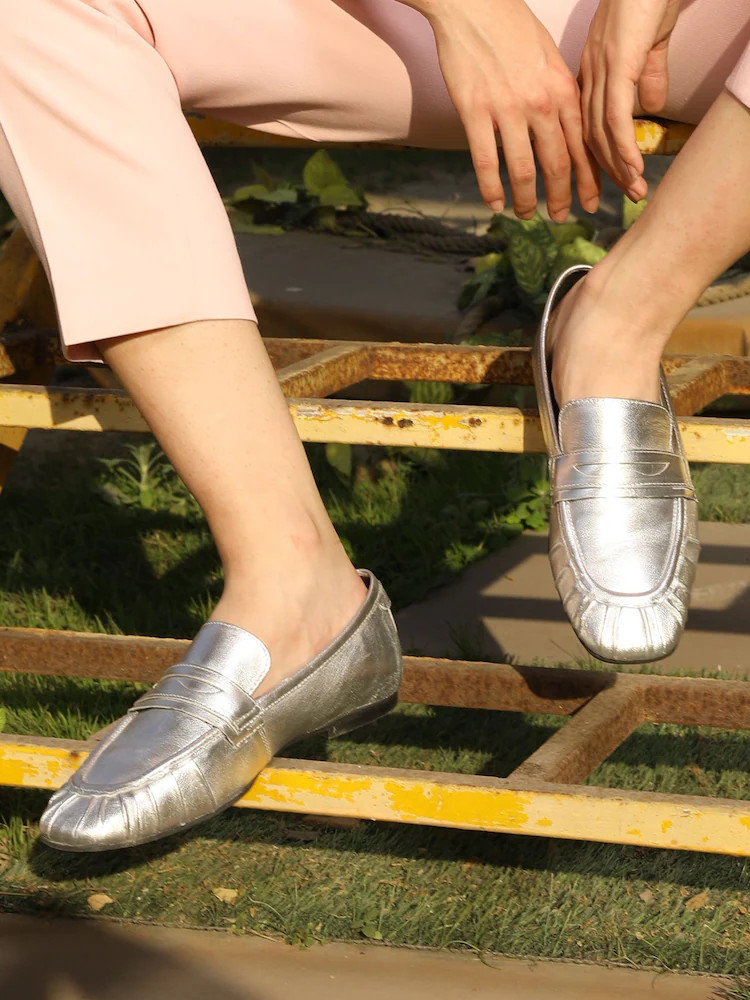 Off The Hook Silver Charing Flat Casual Slip On Leather Loafers | Next US