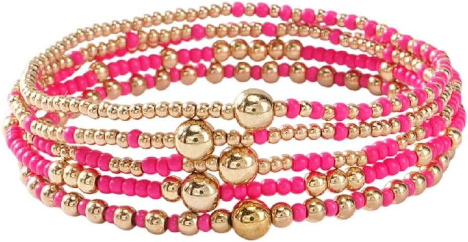 Caiyao Bohemia Multilayer Resin Beaded Stackable Bracelets Set Colorful Surfer Heishi Gold Beaded... | Amazon (US)