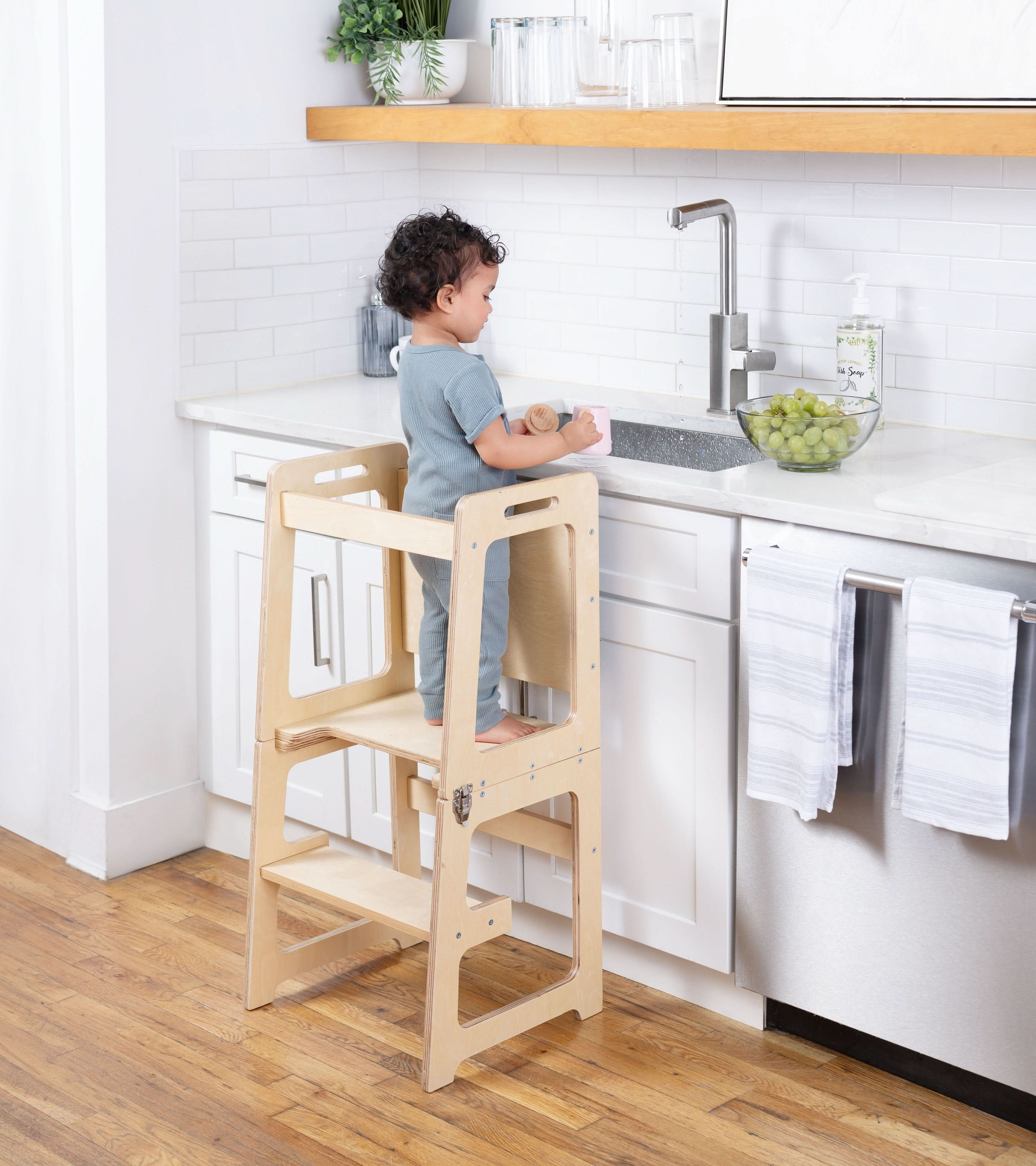 Toddler Kitchen Stool & Montessori Chalkboard Desk | 4-in-1 Convertible Helper Tower | Avenlur