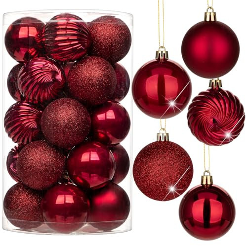2.36" Burgundy Red Christmas Balls Ornaments 25 Pcs Shatterproof Christmas Ornaments Set Matte Mini Burgundy Red Ornament for Xmas Tree Halloween Holiday Party | Amazon (US)