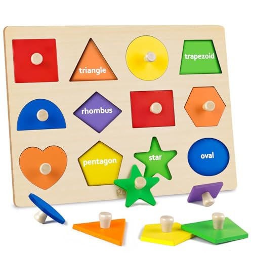 Roberly Shape Wooden Puzzles for Toddlers 1-3, Montessori Toys Peg Puzzle Geometric Color Matching Board for Girls Boys 12-18-24 Months Preschool Learning Educational Toys Birthday Gifts for Kids | Amazon (US)