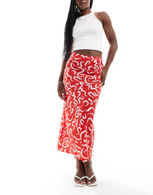 Wednesday's Girl swirl print bias cut midaxi skirt in red | ASOS (Global)