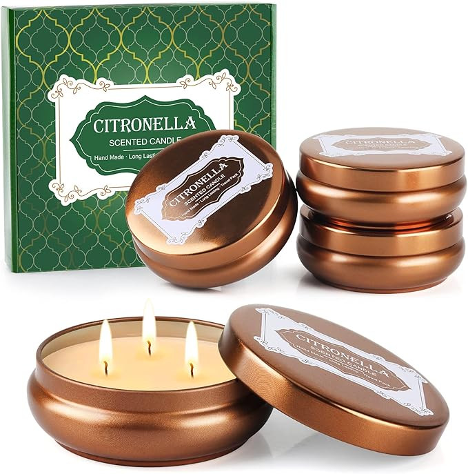 Tisuokae 3-Wicks Citronella Candles Outdoor and Indoor, Natural Soy Wax Jar Candle with Lid for H... | Amazon (US)