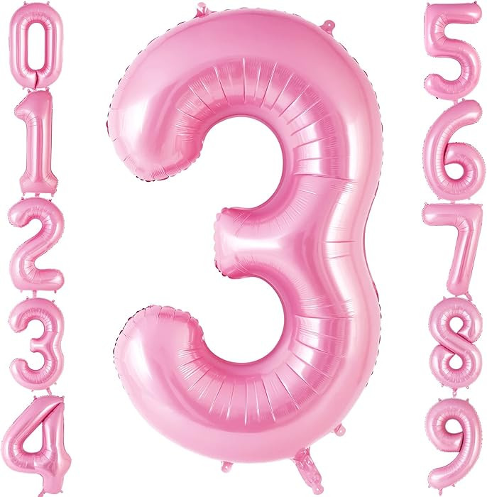 Pink Number 3 Balloon 40 inch, Big Large Foil Helium Number Balloons, Jumbo Giant Mylar Number 3 ... | Amazon (US)
