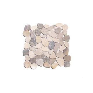 TILE CONNECTION Sliced Pebble Tile Light Grey 11-1/2 in. x 11-1/2 in. x 9.5mm Honed Pebble Mosaic... | The Home Depot