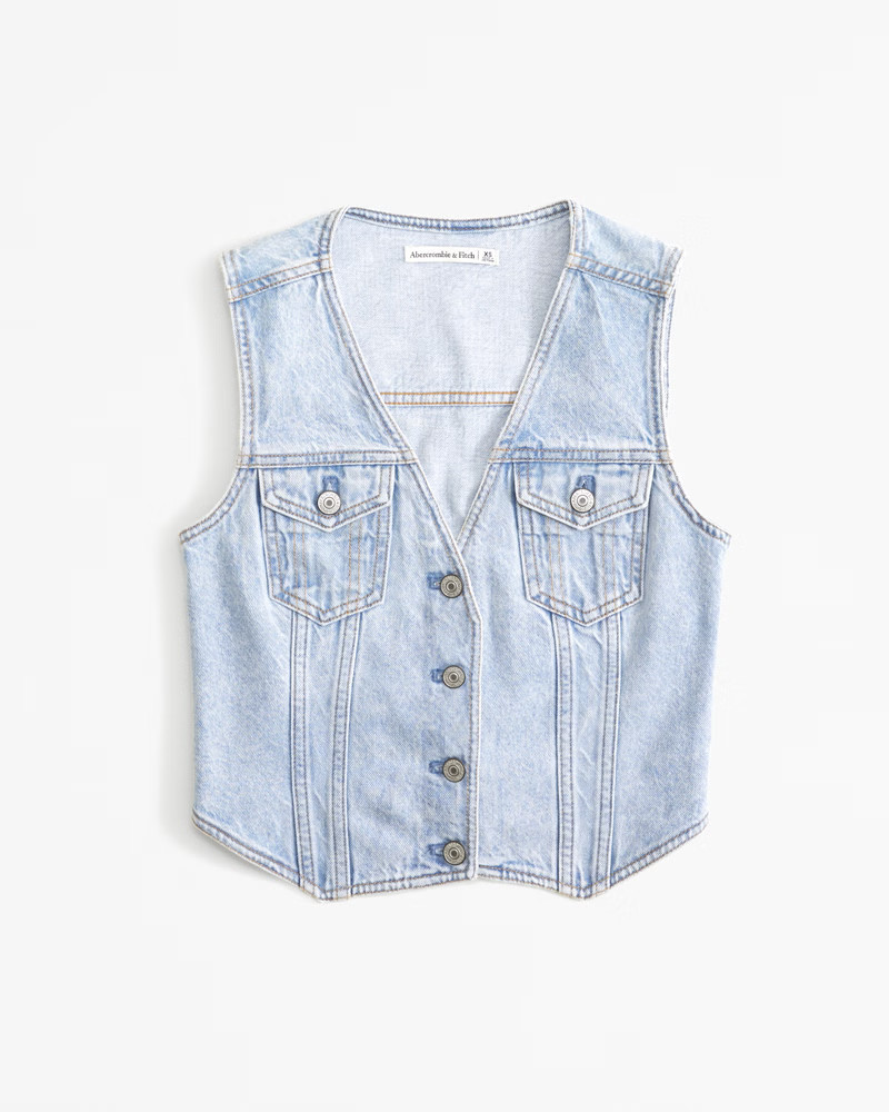 Abercrombie & Fitch Women's The A&F Mia Denim Vest in Light Wash - Size L | Abercrombie & Fitch (US)