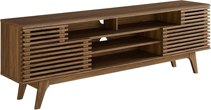Modway Render 71" Mid-Century Modern Low Profile Media Console TV Stand, 71 Inch, Walnut | Amazon (US)