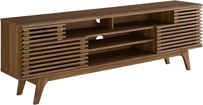 Modway Render 71" Mid-Century Modern Low Profile Media Console TV Stand, 71 Inch, Walnut | Amazon (US)
