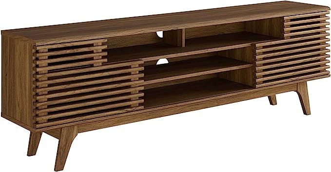 Modway Render 71" Mid-Century Modern Low Profile Media Console TV Stand, 71 Inch, Walnut | Amazon (US)
