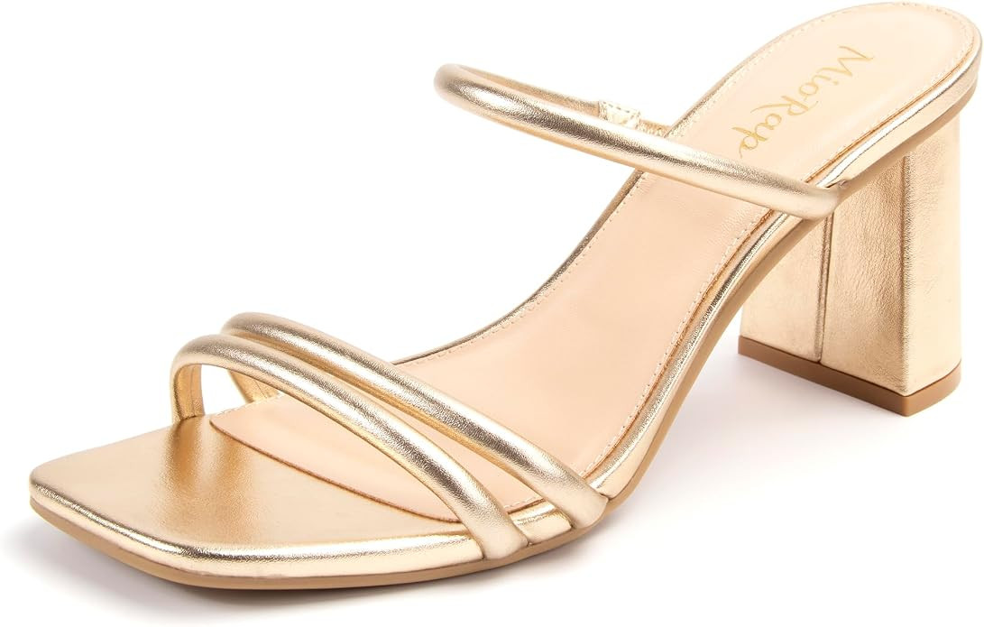 Square Open Toe Heels for Women Strappy Chunky Block Heeled Wedding Comfort Dressy Slides Sandals | Amazon (US)