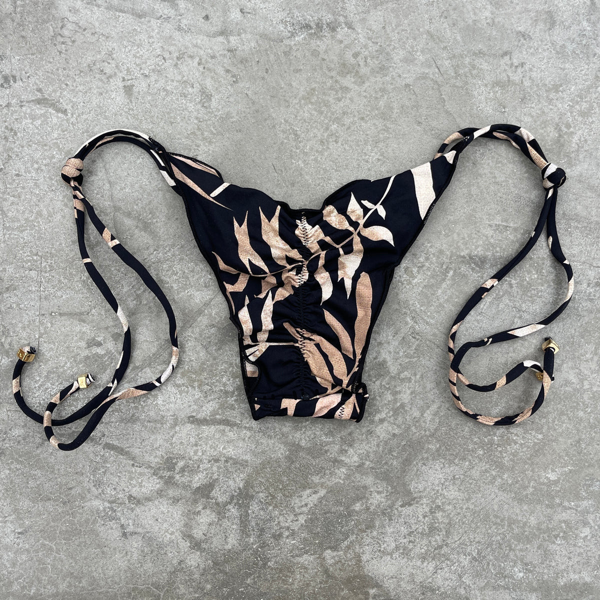 Bleached Leaves Black Ripple Side Tie Bottom | MyBrazilianShop