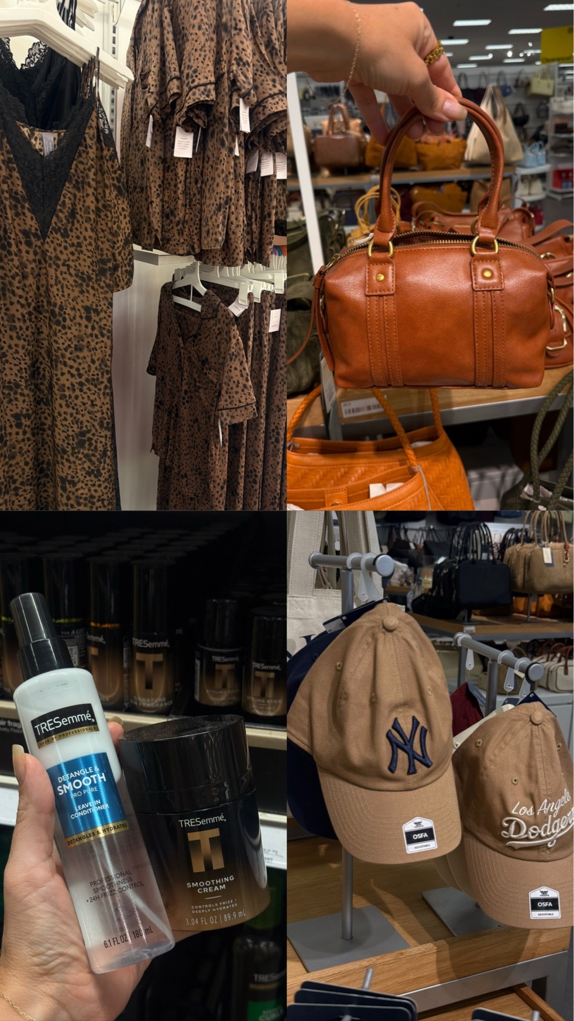 Love me a @Target run! Sharing what caught my eye and what I bought 

Leopard pajamas 
Leather purse
Tresemme hair products 
Sports dad hats

#LTKdayinmylife #LTKSeasonal #LTKselfcare