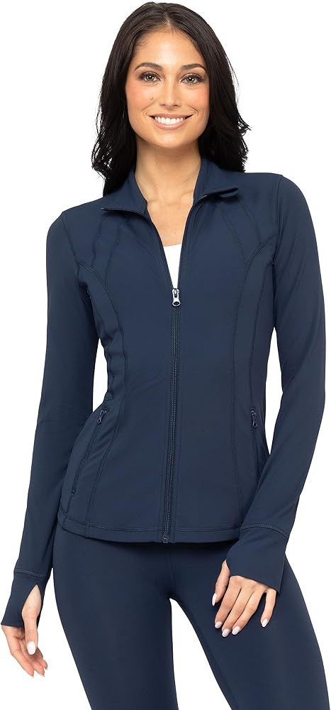 Yogalicious Womens Ultra Soft Lightweight Full Zip Yoga Jacket with Pockets - Dark Navy - Medium | Amazon (US)