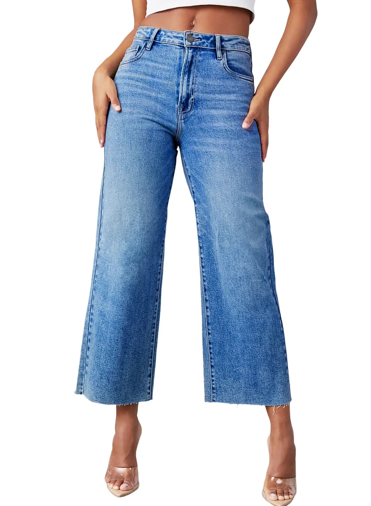 Dokotoo Wide Leg Jeans for Women Petite High Rise Straight Fit Wide Legs Denim Pants Solid Color ... | Walmart (US)