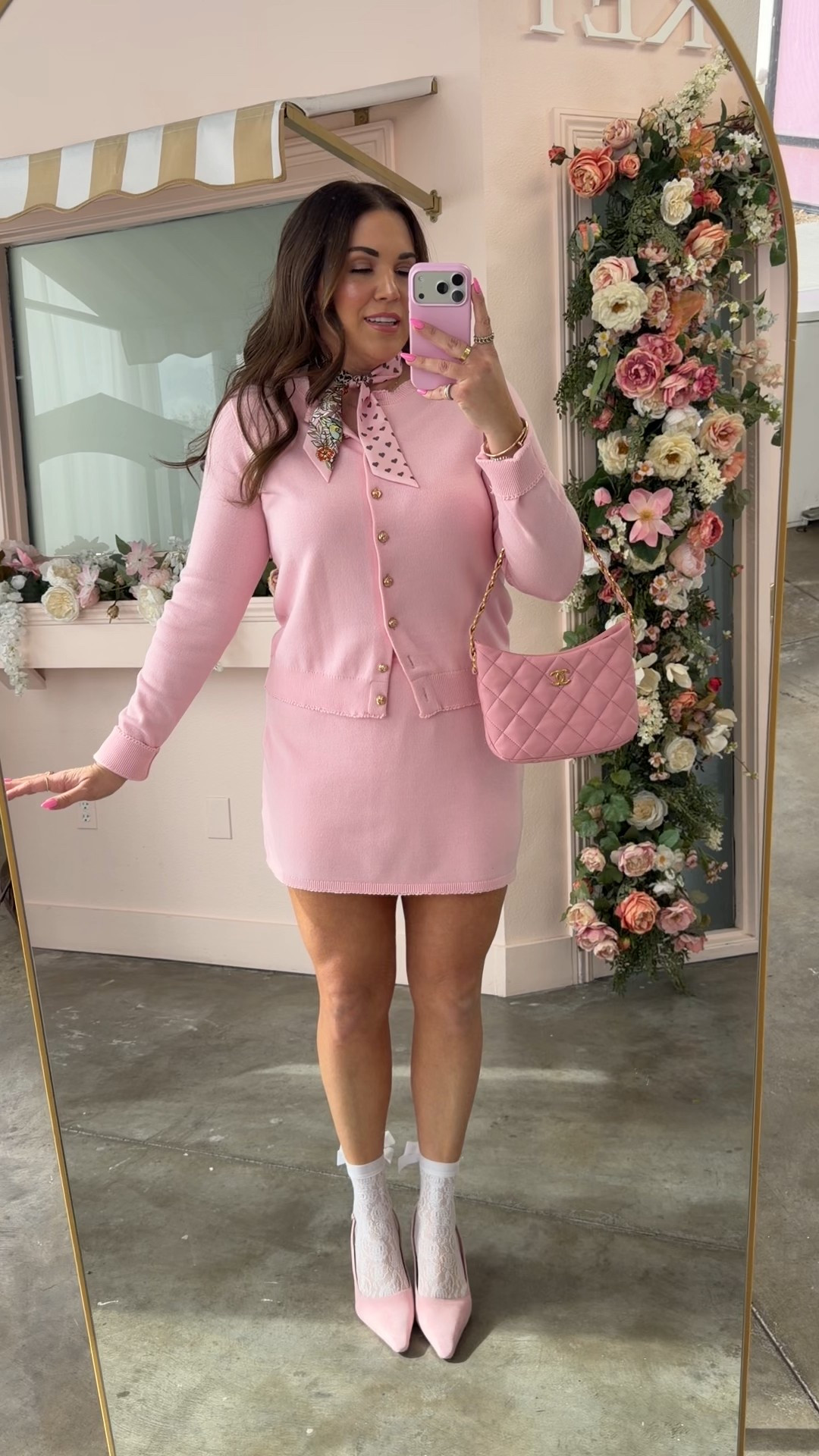 curvy midsize light pink valentine galentine sweater set outfit! wearing size large in cardigan and size xl in knit skort 

#LTKValentine #LTKSeasonal #LTKMidsize