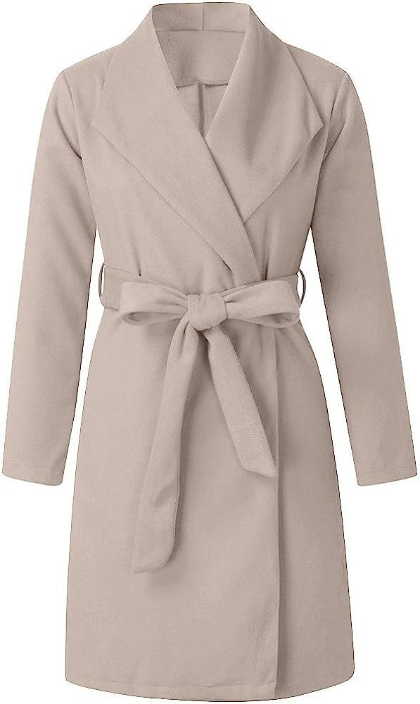 Overcoat for Women, Misaky Long Sleeve Lapel Solid Plus Size Trench Jacket Outwear Mid-Length Coat w | Amazon (US)