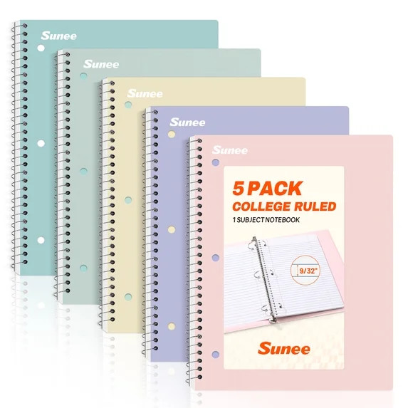 "SUNEE Cuaderno Espiral, Rayado Universitario, 8"" x 10.5"", 70 Hojas, Paquete de 5" | Walmart (US)